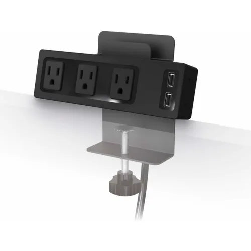 Desktop Clamp-on AC Power Outlet and 2.1A USB Charging Hub with Tablet Stand