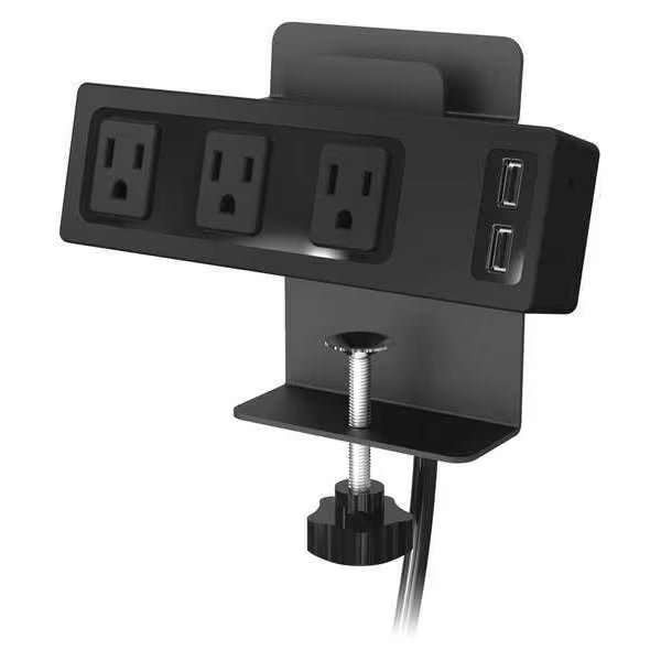 Desktop Clamp-on AC Power Outlet and 2.1A USB Charging Hub with Tablet Stand